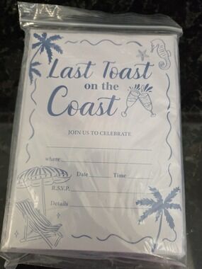 Last Toast on the Coast Blue Party Invitation Cards by